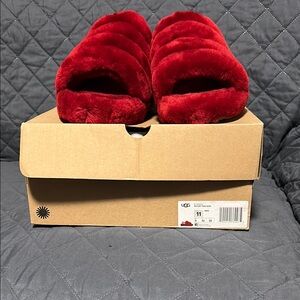 UGG Red Cozy Slippers Plush Fuzzy Comfort